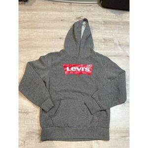 Levis Kids Hoodie Sweatshirt Pullover Red Logo Gray‎ Size L